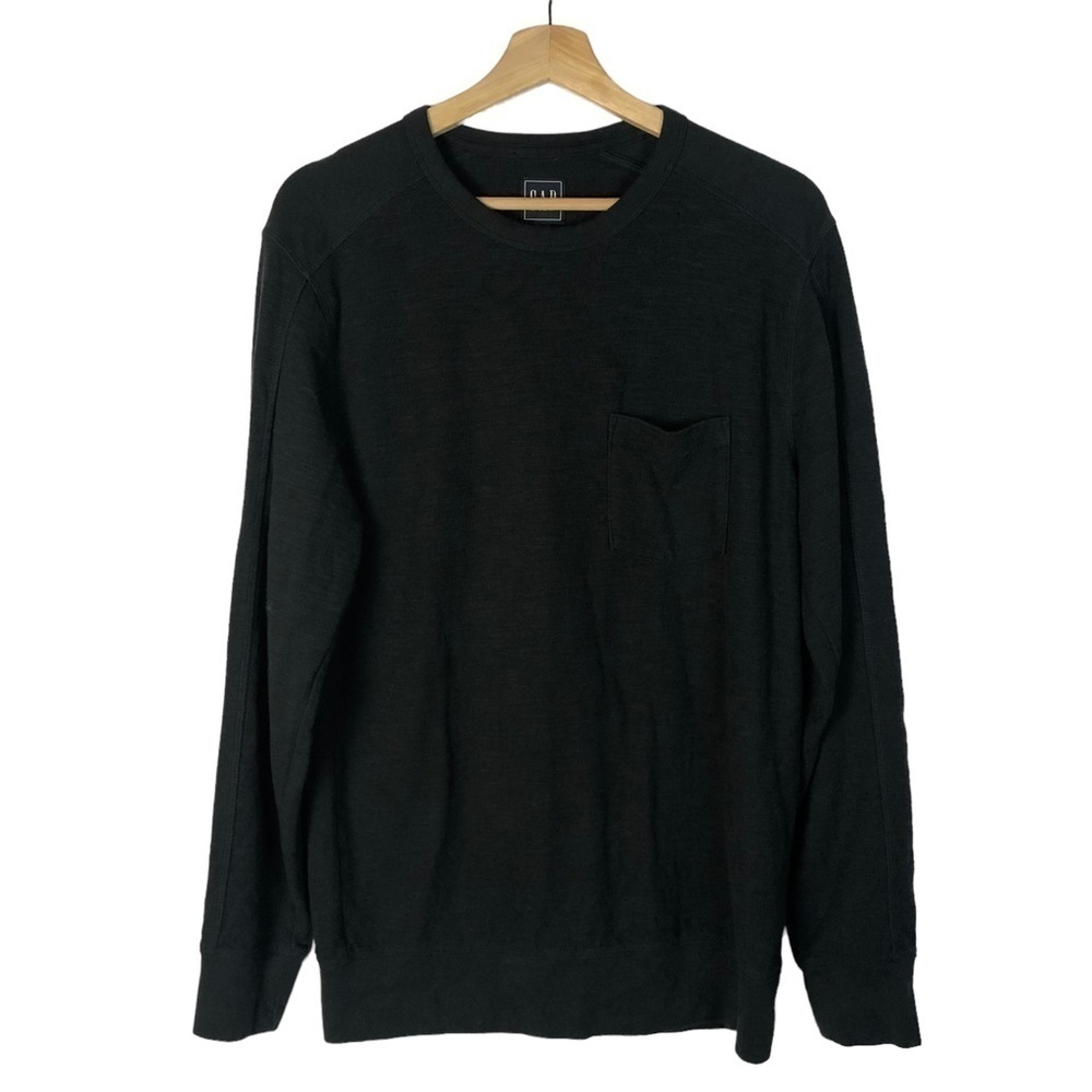 Gap Black Crewneck Pocket Front Long‎ Sleeve Sweater M